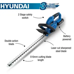 Hyundai 20V Li-Ion Cordless Hedge Trimmer - Battery Powered HY2188