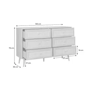 sweeek. 6-drawer chest with wood and cane effect Boheme Natural 120x39x79 cm