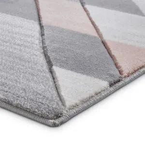 Grey Rose Geometric Abstract Easy to Clean Rug For DiningRoom-80cm X 150cm