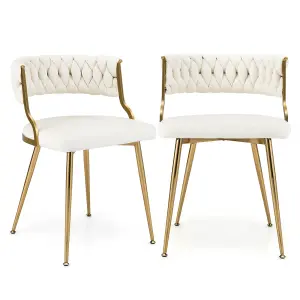 Costway Set of 2 Dining Chairs Upholstered Armless Velvet Accent Chair With Woven Back