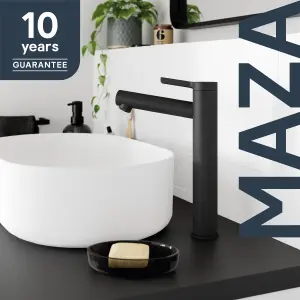 GoodHome Maza XL Matt Black Round Basin Mixer Tap