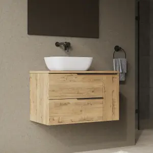 Banyetti Celtic Duo 800mm Wall Hung Basin Unit with Door & Worktop - Ostippo Oak