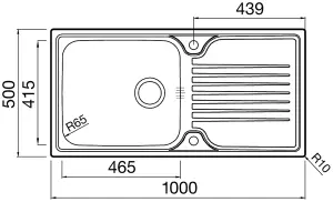 Clearwater Starline Large Single Bowl and Drainer Stainless Steel Kitchen Sink 1000x500mm - SL100