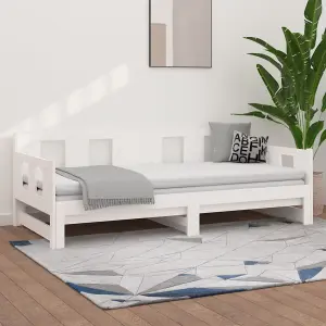 Berkfield Pull-out Day Bed White Solid Wood Pine 2x(90x200) cm