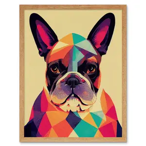 Vibrant Colourful Geometric French Bulldog - Print Light Brown Framed Paper / 40.5cm H x 30.5cm W x 0.2cm D