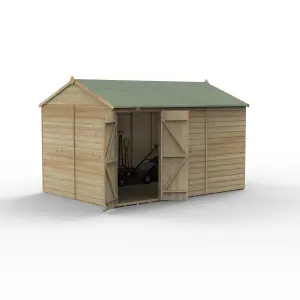 Forest Garden Beckwood 12x8 ft Reverse apex Natural timber Wooden 2 door Shed with floor (Base included)