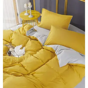 Microfiber Solid Colour Duvet Cover Set with Pillowcases Mustard/Grey / Double - 2 Standard Pillowcases