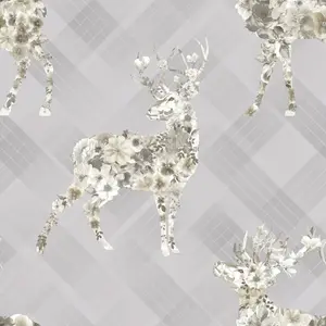 Grey Floral Stag Wallpaper Geometric Pattern Beige Non-Woven Paste The Wall