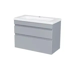 Nes Home 800mm Wall Hung Grey Basin Vanity Cabinet Unit 2 Drawers