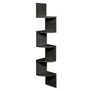 5 Tiers Wall Mount Corner DIY Wooden Shelf Floating - Black