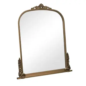 Melody Maison Extra Large Ornate Arch Mirror with Antique Gold Frame