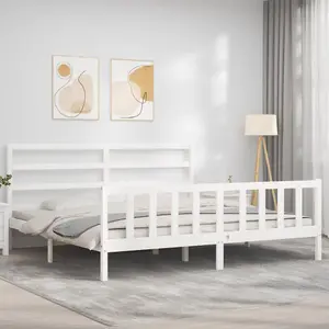 Berkfield Bed Frame with Headboard White 200x200 cm Solid Wood