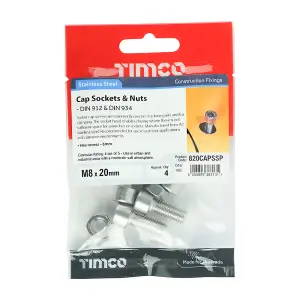 Timco - Socket Screws & Hex Nuts - Cover - Stainless Steel (Size M8 x 20 - 4 Pieces)