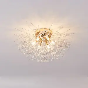 Gold 6 Lights 50cm Dandelion Crystal Flush Mount Ceiling Lights Modern Chandelier Lamp