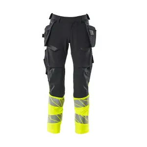 Mascot Accelerate Safe Trousers with Holster Pockets - Dark Navy/Hi-Vis Yellow   (29.5) (Leg Length - Regular)