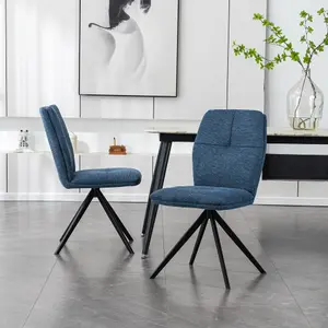 Luna Modern Fabric Dining Chair Padded Seat Metal Leg Kitchen 8 Pcs (Blue)