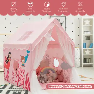 Costway Large Kids Play House Children Indoor Playhouse Castle Fairy Tent Removable Mat Pink