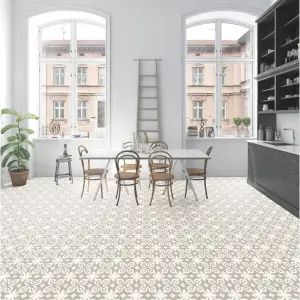 GoodHome Italo Grey & white Flower mosaic Stone tile effect Textured Click vinyl tile, 2.4m²