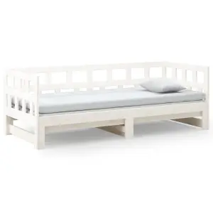 Berkfield Pull-out Day Bed White Solid Wood Pine 2x(90x200) cm