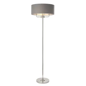 Luminosa Highclere Floor Lamp Bright Nickel Plate, Charcoal Fabric Shade