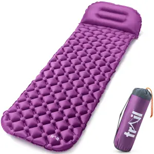 Lightweight Sleeping Mat With Pillow Ultra Light Inflatable Camping Mattress 5.5cm - Purple