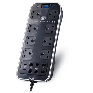 Masterplug Surge Black 8 socket Extension lead with USB, 2m