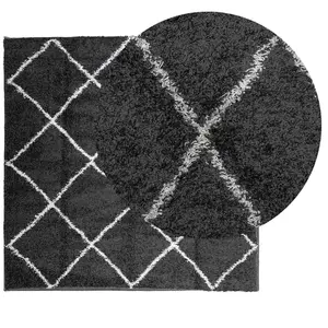 Shaggy Rug PAMPLONA High Pile Modern Black and Cream 200x200 cm