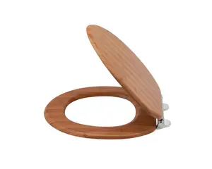 AQUALONA Bamboo Toilet Seat - MDF Wood with Soft Touch and One Button Quick Release