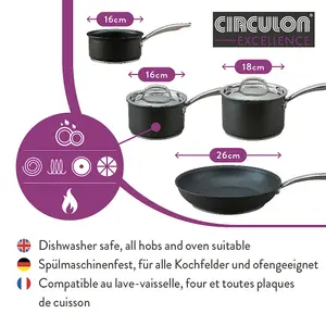 Circulon Excellence Black Round Aluminium Induction Suitable Dishwasher Safe Cookware Set Pack of 4