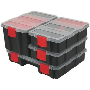 4 Pack Stackable Tool Storage Cases - Durable Black and Red Organization Boxes