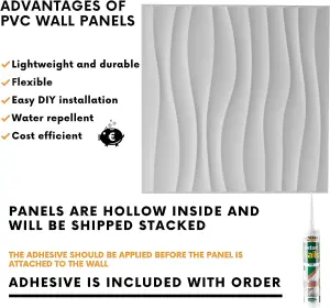 3D Wall Panels with Adhesive Included - Pack of 6 Sheets - Covering 16.15 ft² / 1.5 m² - Decorative Modern White Waves Design