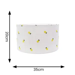 ValueLights Brae Natural White Fabric Lemon Embroidered Medium Drum Lamp Shade with LED Bulb