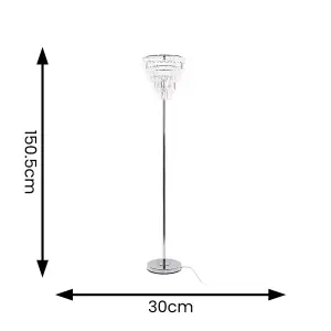 ValueLights Kelsks Chrome Floor Lamp with a Clear Acrylic Jewel Droplet Lampshade - LED Bulb Included