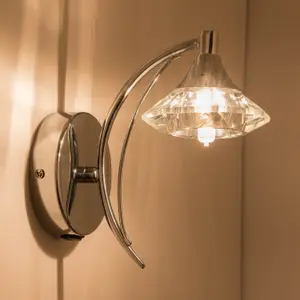 Single Wall Light and Sconce, Polished Chrome Finish, Clear Glass Shade, G9 Bulb Cap