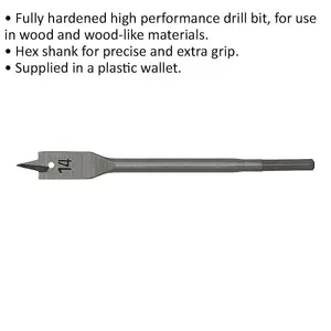 High Performance 14mm x 152mm Hardened Wood Drill Bit with Hex Shank for Precision Woodworking