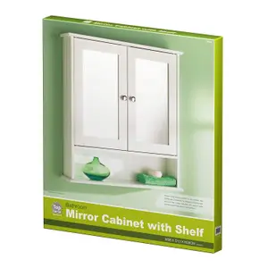 Double Door Mirrored Bathroom Cabinet Shelf - wall mounted - Stylish Strong - chrome handles for that classy look