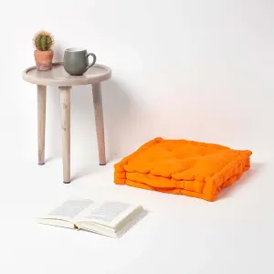 Homescapes Cotton Orange Floor Cushion, 50 x 50 cm