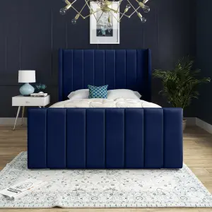 Oxford Upholstered Soft Touch Plush Blue Velvet Bed Frame