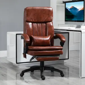 Vinsetto PU Leather Massage Office Chair w/ Adjustable Height Footrest Brown