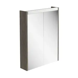 Borneo Dark Wood Double Bathroom Mirrored LED Wall Cabinet (W)550mm (H)730mm