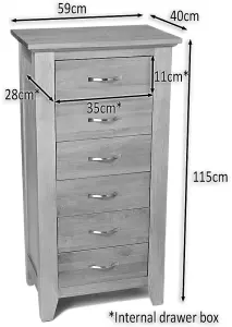 Hallowood Furniture Camberley Oak Tall Boy/Wellington Chest of 6 Drawers