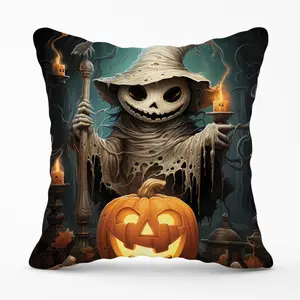 Creepy Ghost With Pumpkins Cushions 60cm x 60cm