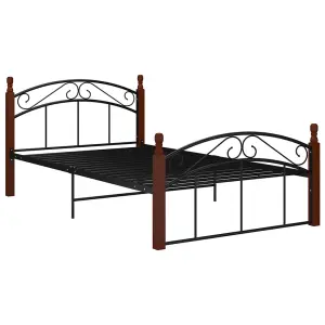 Berkfield Bed Frame Black Metal and Solid Oak Wood 120x200 cm