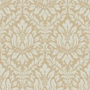 Galerie Stripes And Damask 2 Yellow Gold Stitched Damask Smooth Wallpaper