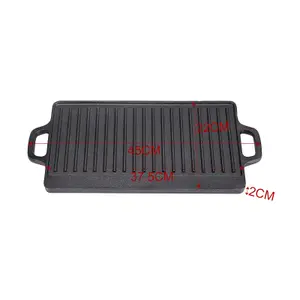 Black Kitchen Rectangular Anti Stick Cast Iron Reversible Griddle Pan W 45cm