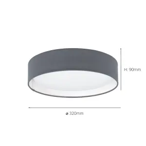 EGLO Pasteri Grey Fabric Wired Flush Ceiling Light, (D) 32cm