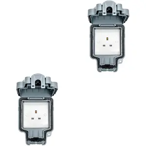 2 PACK IP66 Outdoor 1 Gang Single Unswitched 13A UK Plug Socket Garden Enclosure