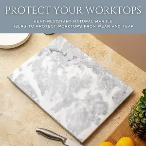 Homiu White Marble Chopping Board 40cm Heat Resistant Worktop Protector for Kitchen Non-Slip Cutting Board