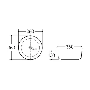 Stefan Gloss White Ceramic Rounded Counter Top Basin (W)360mm