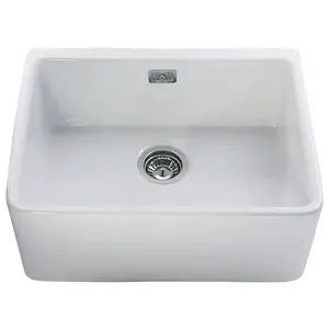 Astini Belfast 600 1.0 Bowl White Ceramic Butler Kitchen Sink & Chrome Waste